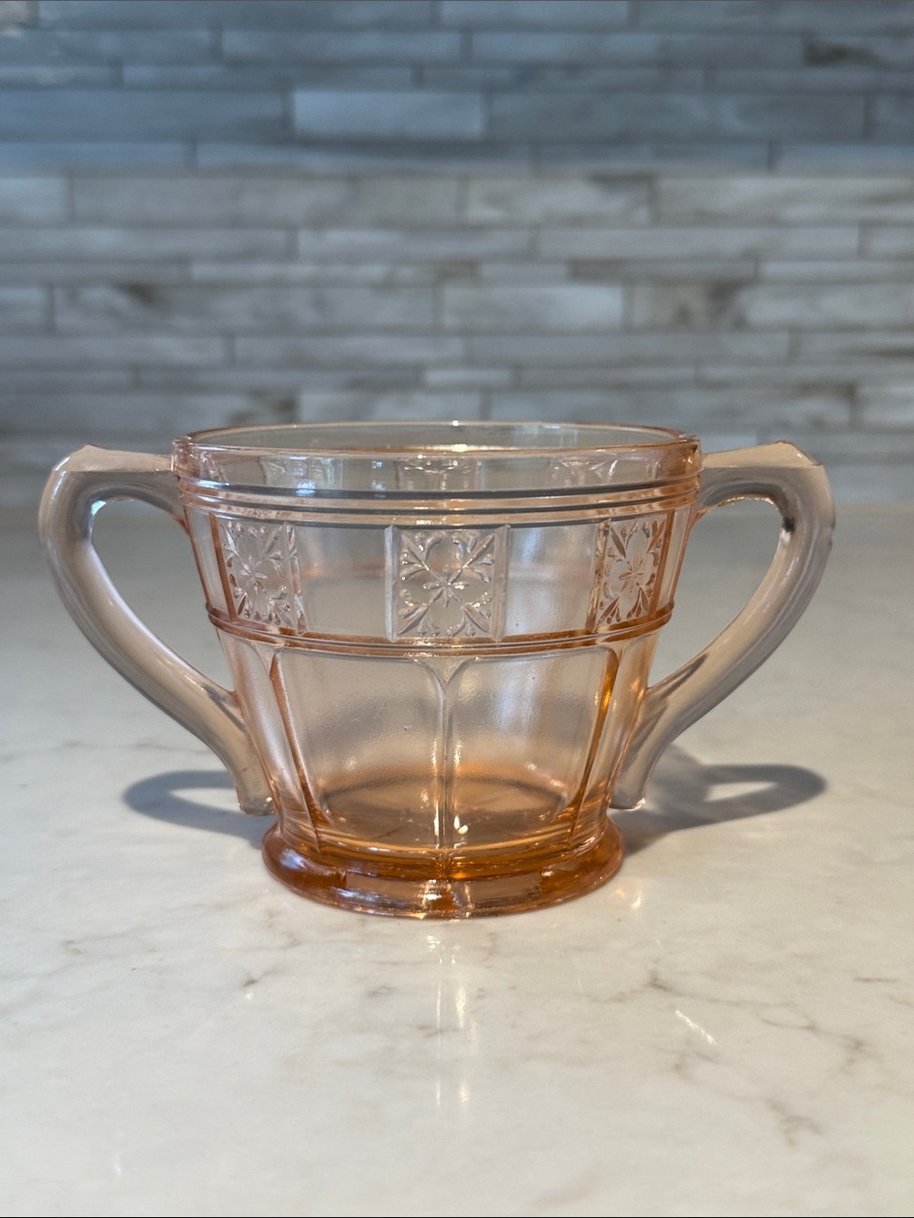 Vintage Pink Jeannette Doric  Depression Glass Sugar Bowl Two Handle